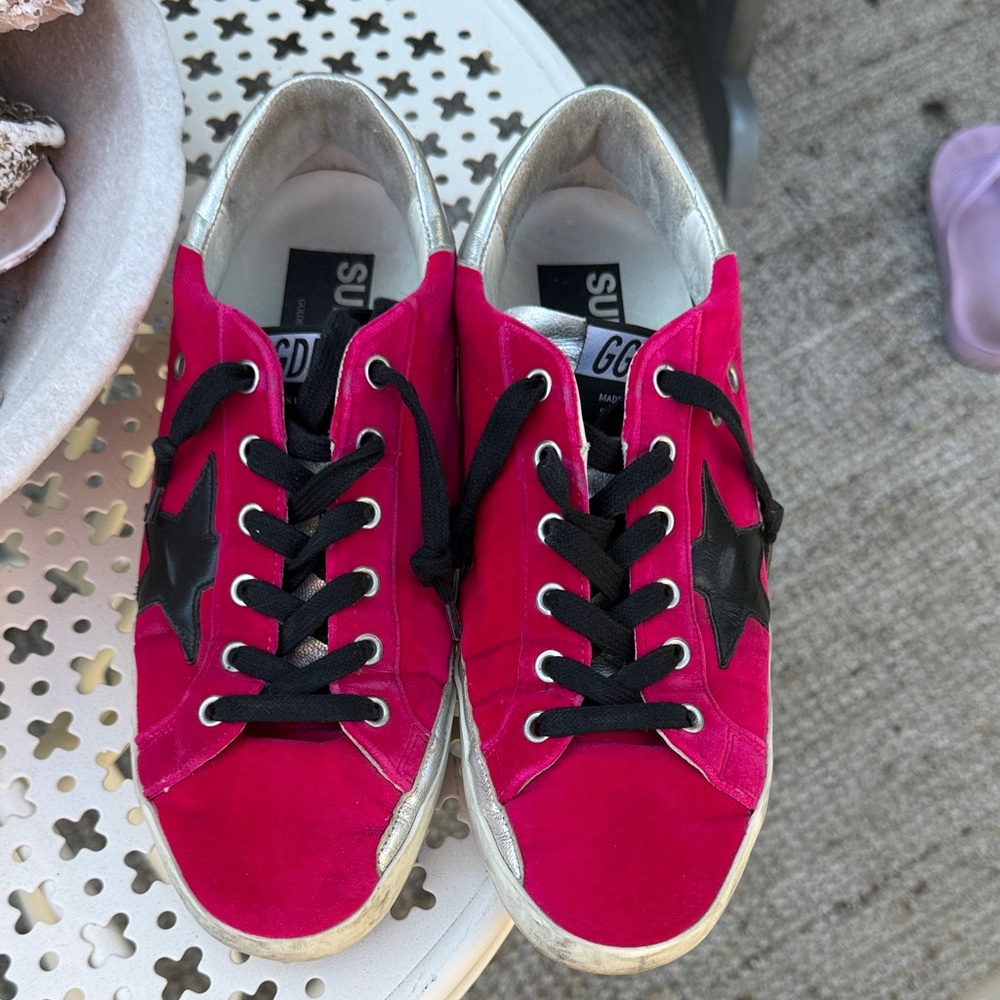 Golden Goose Hot Pink Suede Sneakers with Black Star great condition!!!